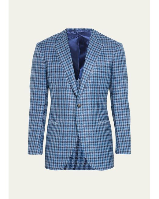 Cesare Attolini Blue Plaid Wool-blend Sport Coat for men