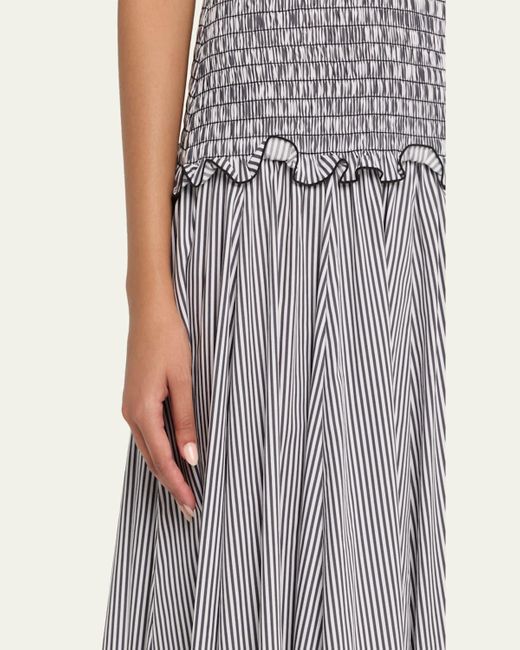 Brandon Maxwell Gray Josie Smocked Drop-Waist Maxi Dress