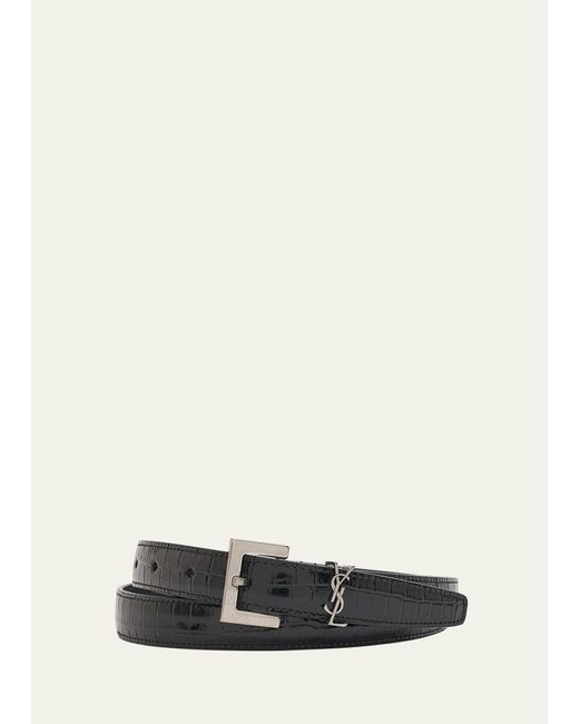 Saint Laurent Men's Logo-Embellished Croc-Effect Leather Belt