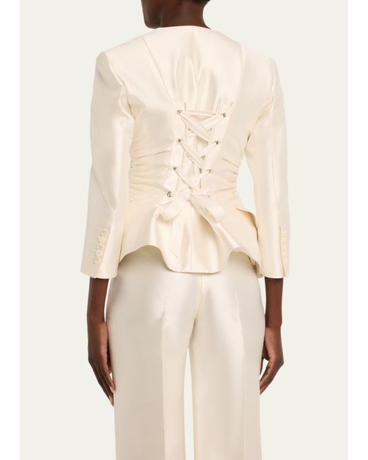 Christopher John Rogers Natural Asymmetric Blazer Jacket With Lace-up Back