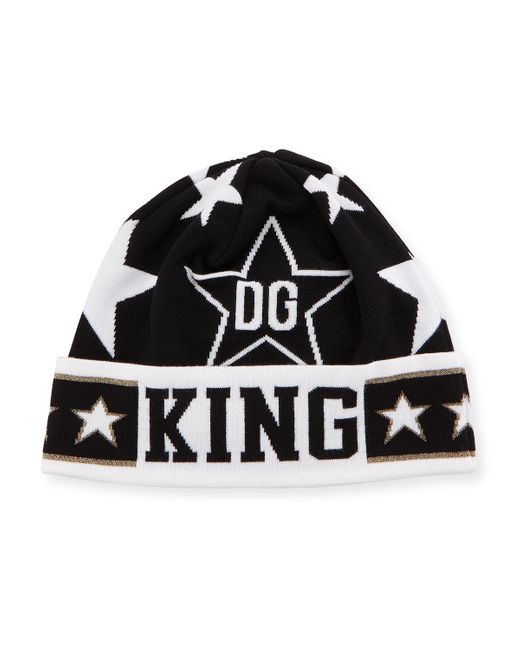 Dolce Gabbana Wool Men S Dg King Star Intarsia Beanie Hat In