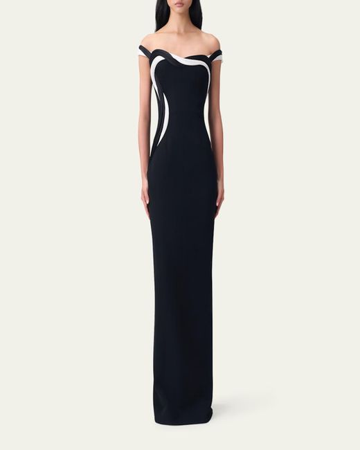 Gaurav Gupta Blue Orbital Interplay Off-Shoulder Column Gown