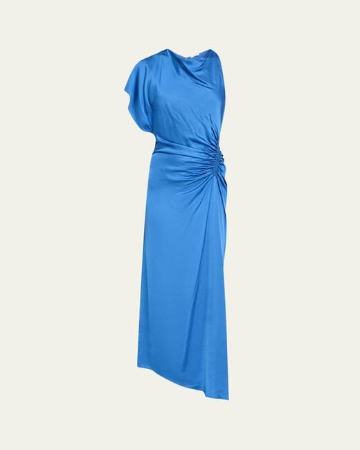 A.L.C. Blue Pia Asymmetric Draped Satin Dress