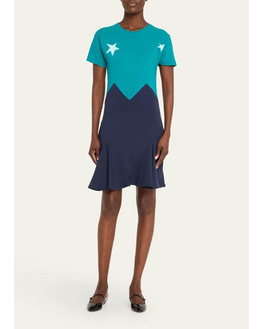 Conner Ives Blue Colorblock Slip T-shirt Dress