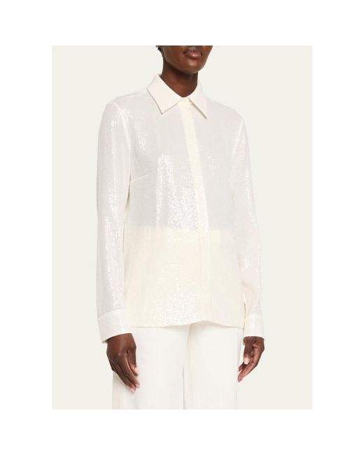 Michael Kors Natural Hansen Sequined Button-Down Shirt