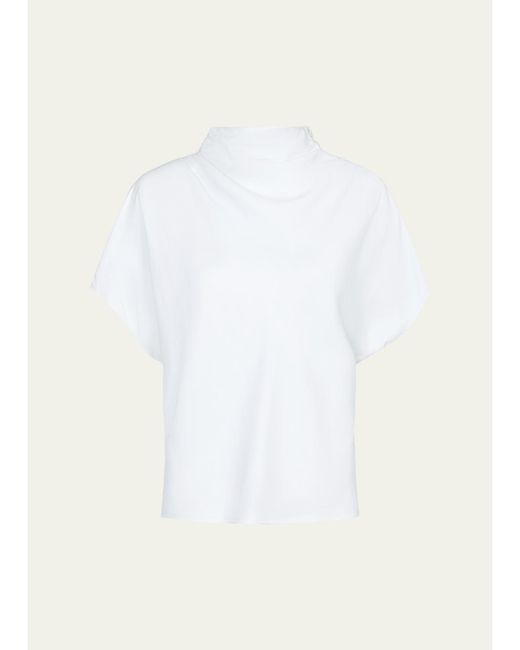 Twp White Draped Mock-Neck Tee