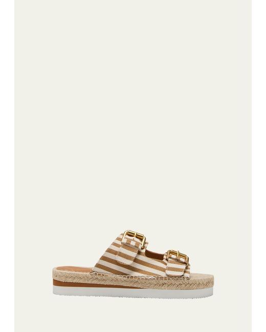 See By Chloé Natural Glyn Stripe Dual-buckle Espadrille Sandals