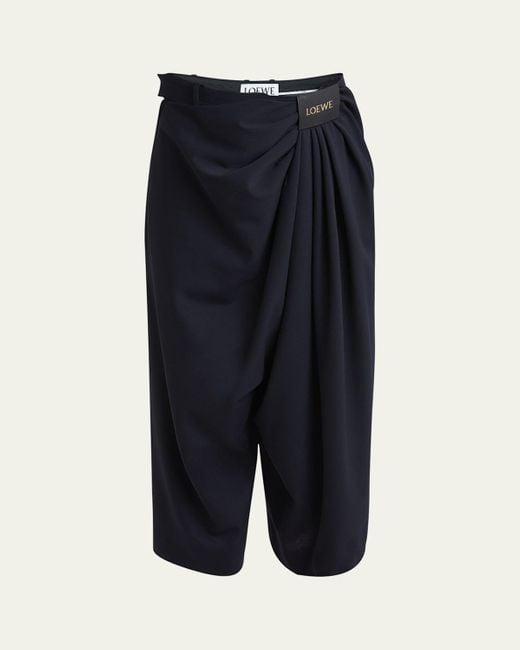 Loewe Blue Cropped Draped Wool Trousers