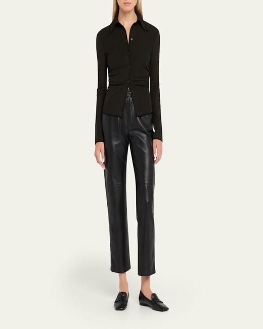 Nanushka Black Idana Long-Sleeve Button-Front Top