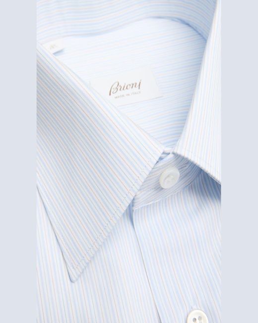 Brioni Blue Cotton Multi-Stripe Dress Shirt for men