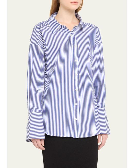Caroline Constas Blue Newell Striped Cambridge Shirting Top