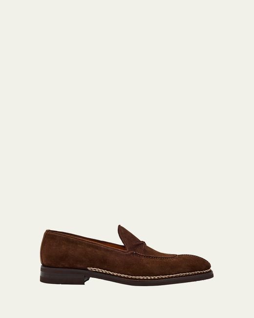 Bontoni Brown Patrizio Leather Rubber-Sole Loafers for men