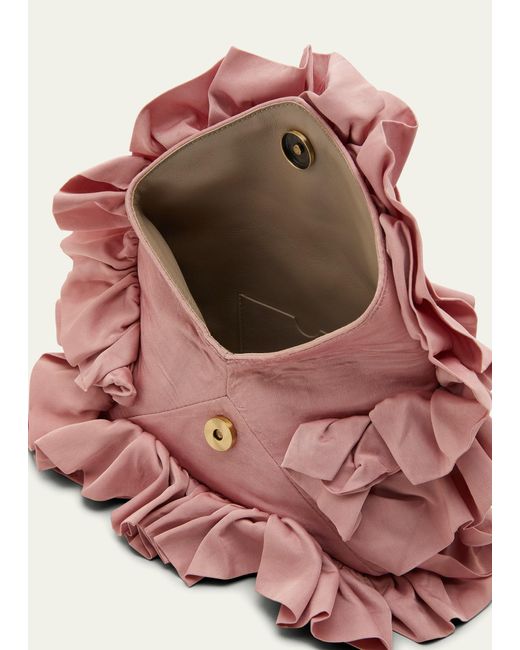 Dries Van Noten Pink Small Ruffle Flap Clutch Bag