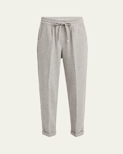 Kiton Gray Prince Of Wales Drawstring Wool Cashmere Pants