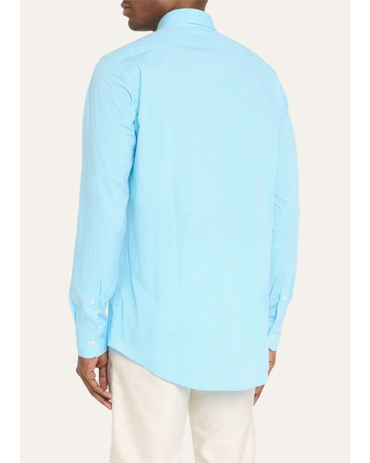 Bergdorf Goodman Blue Cotton Gingham Check Sport Shirt for men