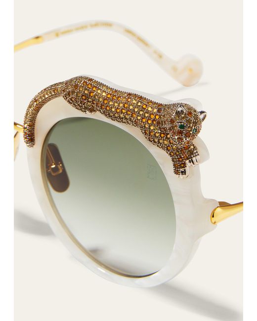 Anna Karin Karlsson Natural Rose Et La Roue Round Crystal-embellished Leopard Sunglasses