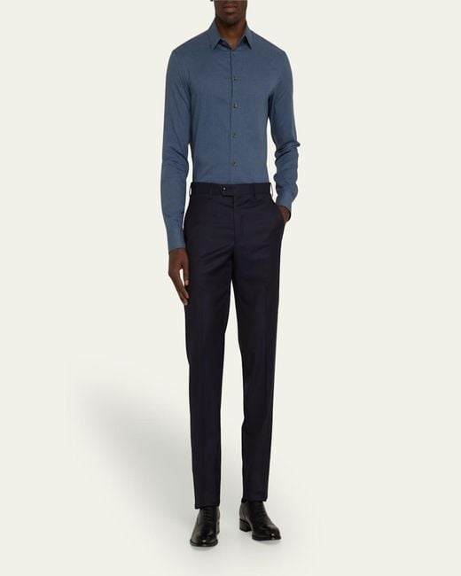 Giorgio Armani Blue Solid Wool Flat-Front Trousers for men