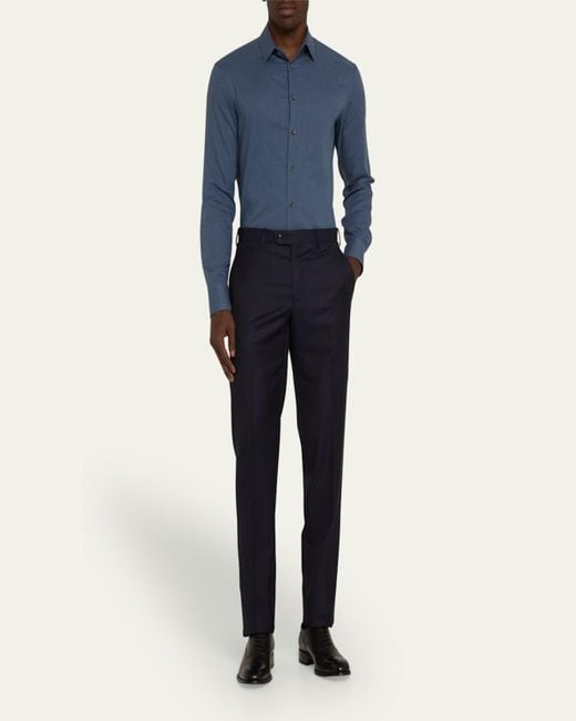 Giorgio Armani Blue Solid Wool Flat-Front Trousers for men