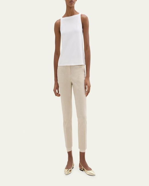 Theory White Treeca Good Linen Cropped Pull-On Ankle Pants