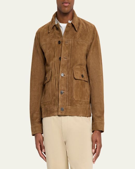 Officine Generale Brown Lazlo Suede Button-Front Shirt Jacket for men