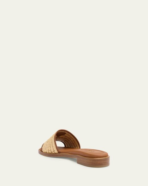 Prada Natural Triangle Logo Raffia Flat Slide Sandals