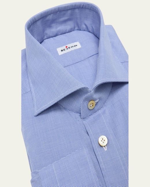 Kiton Blue Micro-Check Cotton Dress Shirt for men