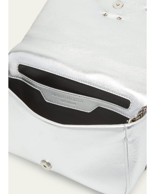 Alexander McQueen White The Seal Mini Metallic Leather Crossbody Bag