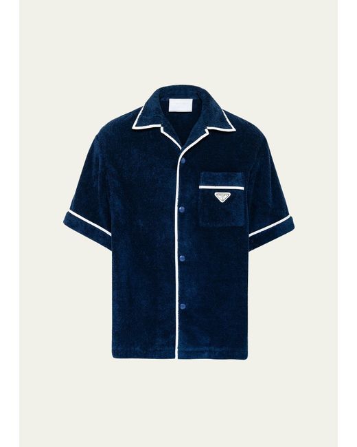 Prada Blue Terry Cloth Camp Shirt for men