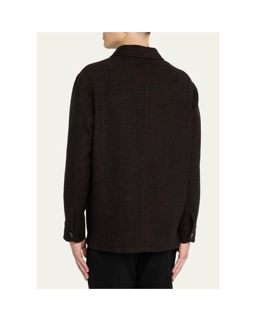 Brioni Black Wool Herringbone Overshirt for men