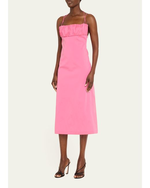 BERNADETTE Pink Ruched Bust Midi Dress