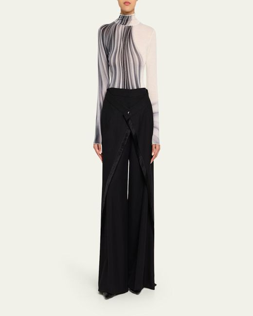 Jason Wu Black Panel Extension Wide-Leg Wool Pants