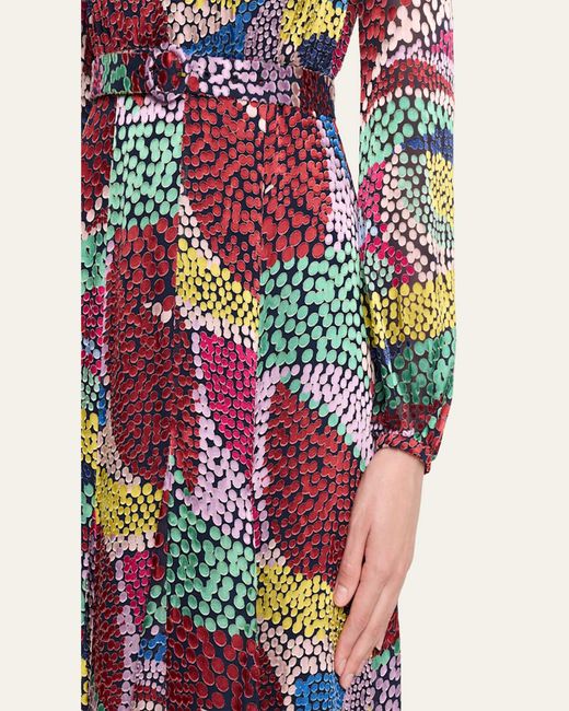 Saloni Purple Jacqui-B Belted Floral Silk Midi Dress