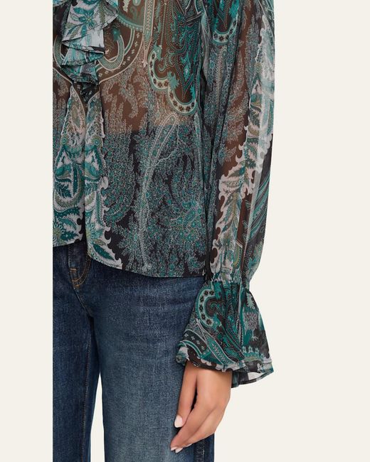 Kobi Halperin Blue Locke Ruffle Tie-Neck Blouse
