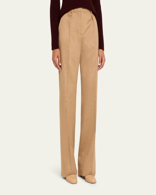 Max Mara Natural Carbone Pleated Wool Straight-Leg Trousers