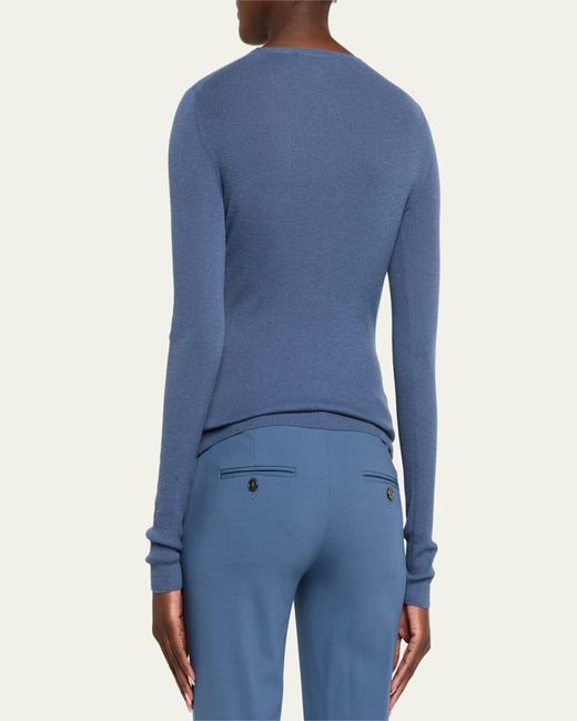 Michael Kors Blue Hutton Ribbed Crewneck Cashmere Pullover
