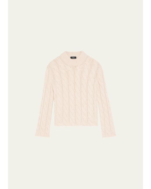 Theory Natural Wool-cashmere Mock-neck Cable Sweater