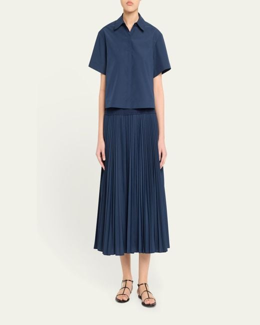 Jonathan Simkhai Blue Bernie Pleated Short-Sleeve Shirt