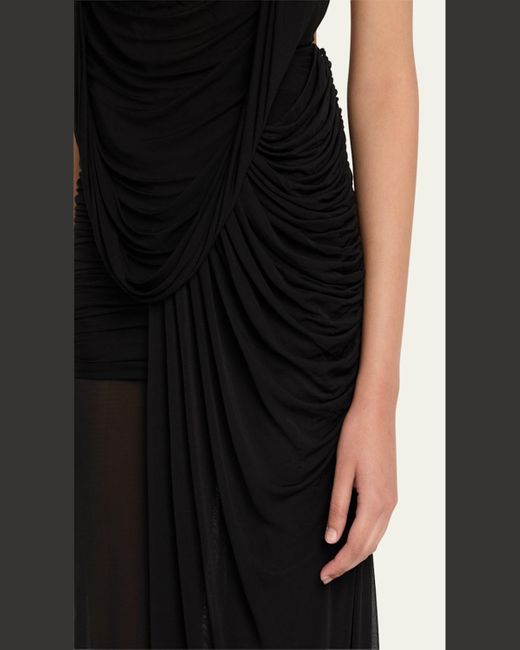 Christopher Esber Black Ripple Draped Double-Layer Gown