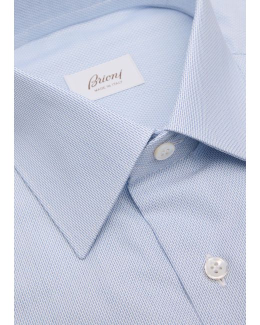 Brioni Blue Cotton Textured Dress Shirt for men