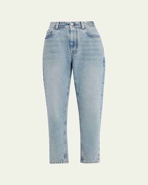 Brunello Cucinelli Women's Blue Authentic Denim Relaxed Tapered-Leg Ankle Jeans