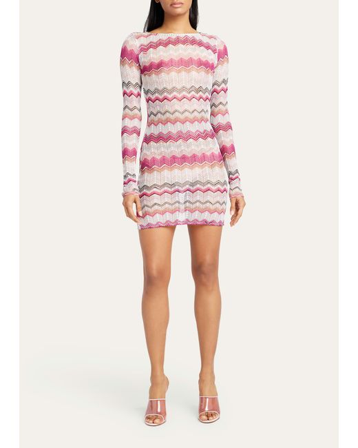 Missoni Pink Zig-zag Knit Long-sleeve Mini Dress