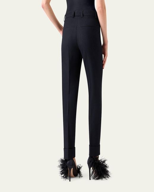 Akris Blue Maxima Wool Stretch Flannel Skinny-Leg Ankle Pants