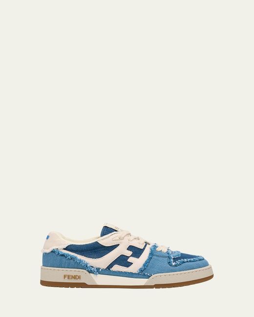Fendi Blue Match Distressed Denim Sneakers