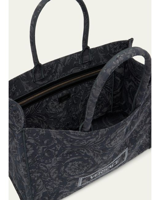 Versace Blue Xl Jacquard Embroidered Canvas Tote Bag