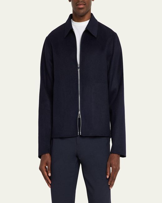 Officine Generale Blue Split Wool Double-Zip Bomber Jacket for men