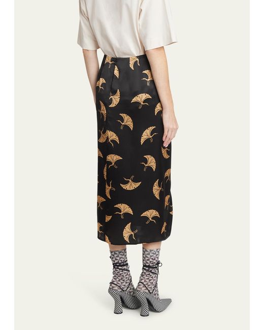 Dries Van Noten Black Sampa Printed Silk Midi Skirt