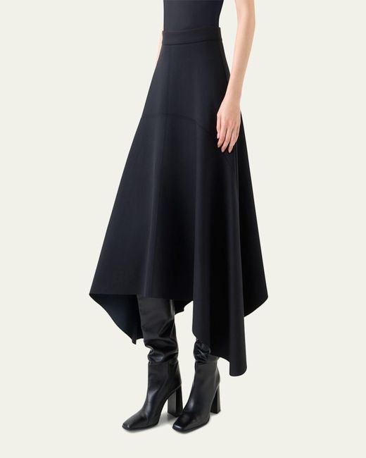 Akris Punto Blue Asymmetrical Neoprene Midi Skirt