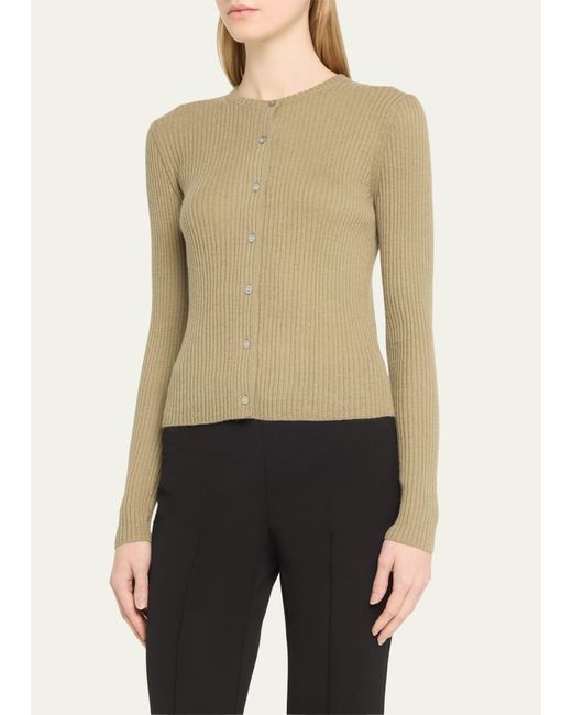 Vince Natural Ribbed Cashmere And Silk Fitted Cardigan