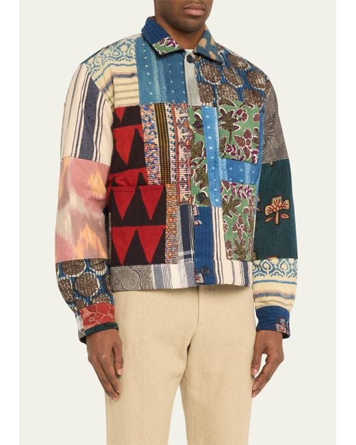 Kardo Blue Multi-pattern Patchwork Chore Jacket for men