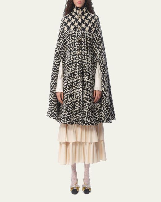 Valentino Garavani Multicolor Tweed Houndstooth Wool Cape